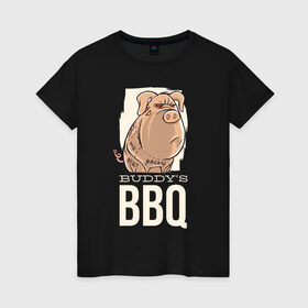Женская футболка хлопок с принтом Злая Свинка в Новосибирске, 100% хлопок | прямой крой, круглый вырез горловины, длина до линии бедер, слегка спущенное плечо | bbq | барбекю | еда | мясо | свинина | свиньи | свинья | шашлык