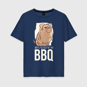 Женская футболка хлопок Oversize с принтом Злая Свинка в Новосибирске, 100% хлопок | свободный крой, круглый ворот, спущенный рукав, длина до линии бедер
 | Тематика изображения на принте: bbq | барбекю | еда | мясо | свинина | свиньи | свинья | шашлык