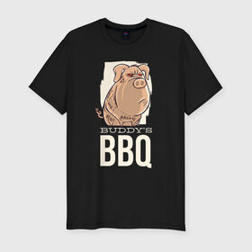 Мужская футболка премиум с принтом Злая Свинка в Новосибирске, 92% хлопок, 8% лайкра | приталенный силуэт, круглый вырез ворота, длина до линии бедра, короткий рукав | bbq | барбекю | еда | мясо | свинина | свиньи | свинья | шашлык