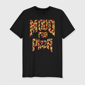 Мужская футболка премиум с принтом Mood for Pizza (Doom) в Новосибирске, 92% хлопок, 8% лайкра | приталенный силуэт, круглый вырез ворота, длина до линии бедра, короткий рукав | Тематика изображения на принте: cacodemon | doom | eternal | pizza | дум | итёрнал | какодемон | пицца | этернал