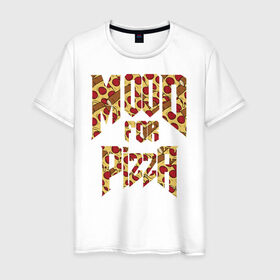 Мужская футболка хлопок с принтом Mood for Pizza (Doom) в Новосибирске, 100% хлопок | прямой крой, круглый вырез горловины, длина до линии бедер, слегка спущенное плечо. | Тематика изображения на принте: cacodemon | doom | eternal | pizza | дум | итёрнал | какодемон | пицца | этернал