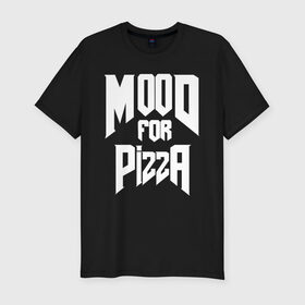 Мужская футболка премиум с принтом Пицца Дум в Новосибирске, 92% хлопок, 8% лайкра | приталенный силуэт, круглый вырез ворота, длина до линии бедра, короткий рукав | cacodemon | doom | eternal | pizza | вечность | вечный | дум | итёрнал | какодемон | пицца | этернал
