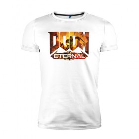 Мужская футболка премиум с принтом Doom Classic в Новосибирске, 92% хлопок, 8% лайкра | приталенный силуэт, круглый вырез ворота, длина до линии бедра, короткий рукав | cacodemon | doom | eternal | вечность | вечный | дум | итёрнал | какодемон | этернал