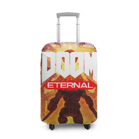 Чехол для чемодана 3D с принтом Doom Eternal в Новосибирске, 86% полиэфир, 14% спандекс | двустороннее нанесение принта, прорези для ручек и колес | cacodemon | doom | eternal | вечность | вечный | дум | итёрнал | какодемон | этернал