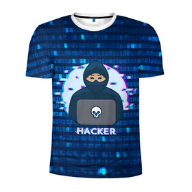 Мужская футболка 3D спортивная с принтом Хакер в Новосибирске, 100% полиэстер с улучшенными характеристиками | приталенный силуэт, круглая горловина, широкие плечи, сужается к линии бедра | Тематика изображения на принте: hacker | hacknet | взлом | виртуальность | кибер | киберпанк | программист | хакер