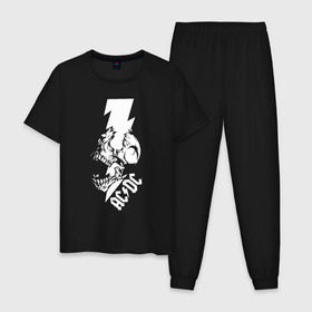 Мужская пижама хлопок с принтом AC/DC HIGH VOLTAGE в Новосибирске, 100% хлопок | брюки и футболка прямого кроя, без карманов, на брюках мягкая резинка на поясе и по низу штанин
 | Тематика изображения на принте: 