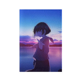 Обложка для паспорта матовая кожа с принтом Anime Sunset в Новосибирске, натуральная матовая кожа | размер 19,3 х 13,7 см; прозрачные пластиковые крепления | Тематика изображения на принте: anime | clouds | girl | sunset | аниме | девушка | закат