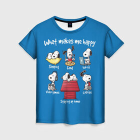Женская футболка 3D с принтом Что делает меня счастливым в Новосибирске, 100% полиэфир ( синтетическое хлопкоподобное полотно) | прямой крой, круглый вырез горловины, длина до линии бедер | happy | makes | me | peanuts | snoopy | what | арахис | вудсток | пес | сабака | снупи | собака | чарли браун | щенок