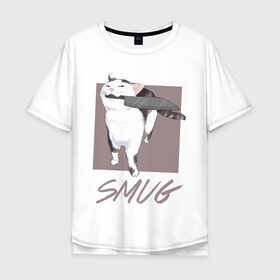 Мужская футболка хлопок Oversize с принтом Smug Cat в Новосибирске, 100% хлопок | свободный крой, круглый ворот, “спинка” длиннее передней части | cat | cats | knife | meme | картинки | котики | коты | кошки | мемы | прикольное