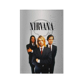 Обложка для паспорта матовая кожа с принтом Nirvana в Новосибирске, натуральная матовая кожа | размер 19,3 х 13,7 см; прозрачные пластиковые крепления | 90 | alternative | crimson | david grohl | foo fighters | grunge | kurt cobain | music | nirvana | rip | rock | smile | гранж | группа | девяностые | курт кобейн | музыка | нирвана | рок