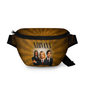 Поясная сумка 3D с принтом Nirvana в Новосибирске, 100% полиэстер | плотная ткань, ремень с регулируемой длиной, внутри несколько карманов для мелочей, основное отделение и карман с обратной стороны сумки застегиваются на молнию | 90 | alternative | crimson | david grohl | foo fighters | grunge | kurt cobain | music | nirvana | rip | rock | smile | гранж | группа | девяностые | курт кобейн | музыка | нирвана | рок