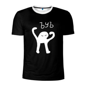 Мужская футболка 3D спортивная с принтом ЪУЪ в Новосибирске, 100% полиэстер с улучшенными характеристиками | приталенный силуэт, круглая горловина, широкие плечи, сужается к линии бедра | cursed cat | meme | truxkot19 | мем с котом | мемы | прикол | съука | черный кот | ъуъ съука | юмор