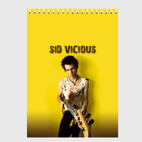 Скетчбук с принтом Sid Vicious в Новосибирске, 100% бумага
 | 48 листов, плотность листов — 100 г/м2, плотность картонной обложки — 250 г/м2. Листы скреплены сверху удобной пружинной спиралью | Тематика изображения на принте: england | music | my way | no future | sid and nancy | sid vicious | trash | музыка | панк | рок | сид вишес | сид и ненси