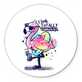 Коврик для мышки круглый с принтом Огненный фламинго в Новосибирске, резина и полиэстер | круглая форма, изображение наносится на всю лицевую часть | berd | dance | flamazing | flamingo | i look | kero kero bonito | to tally | кардмэйкинг | мир | птица | птицы | розовый
