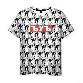 Мужская футболка 3D с принтом ЪУЪ в Новосибирске, 100% полиэфир | прямой крой, круглый вырез горловины, длина до линии бедер | cursed cat | meme | pattern | truxkot19 | мем с котом | мемы | паттерн | прикол | съука | черный кот | ъуъ съука | юмор