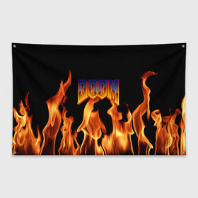 Флаг-баннер с принтом DOOM в Новосибирске, 100% полиэстер | размер 67 х 109 см, плотность ткани — 95 г/м2; по краям флага есть четыре люверса для крепления | doom | doom eternal | game | дум | игры
