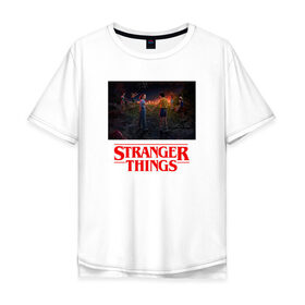 Мужская футболка хлопок Oversize с принтом STRANGER THINGS в Новосибирске, 100% хлопок | свободный крой, круглый ворот, “спинка” длиннее передней части | stranger things | очень странные дела