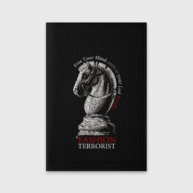 Обложка для паспорта матовая кожа с принтом A Fashion Terrorist в Новосибирске, натуральная матовая кожа | размер 19,3 х 13,7 см; прозрачные пластиковые крепления | black | chess | cool | figure | horse | red | slogan | style | white | белый | конь | красный | лошадь | прикольный | слоган | стиль | фигура | черный | шахматы