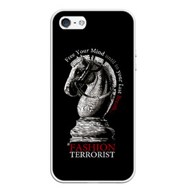Чехол для iPhone 5/5S матовый с принтом A Fashion Terrorist в Новосибирске, Силикон | Область печати: задняя сторона чехла, без боковых панелей | black | chess | cool | figure | horse | red | slogan | style | white | белый | конь | красный | лошадь | прикольный | слоган | стиль | фигура | черный | шахматы