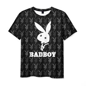 Мужская футболка 3D с принтом Bad boy в Новосибирске, 100% полиэфир | прямой крой, круглый вырез горловины, длина до линии бедер | Тематика изображения на принте: bad boy | bite | bow tie | broken | cool | ear | fighter | logo | man | playboy | rabbit | sign | symbol | white | белый | битый | боец | галстук бабочка | знак | кролик | логотип | любовь | мальчик | мужчина | откушенное | прикольный | сим