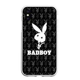 Чехол для iPhone XS Max матовый с принтом Bad boy в Новосибирске, Силикон | Область печати: задняя сторона чехла, без боковых панелей | bad boy | bite | bow tie | broken | cool | ear | fighter | logo | man | playboy | rabbit | sign | symbol | white | белый | битый | боец | галстук бабочка | знак | кролик | логотип | любовь | мальчик | мужчина | откушенное | прикольный | сим