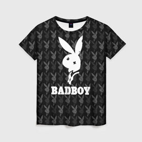 Женская футболка 3D с принтом Bad boy в Новосибирске, 100% полиэфир ( синтетическое хлопкоподобное полотно) | прямой крой, круглый вырез горловины, длина до линии бедер | bad boy | bite | bow tie | broken | cool | ear | fighter | logo | man | playboy | rabbit | sign | symbol | white | белый | битый | боец | галстук бабочка | знак | кролик | логотип | любовь | мальчик | мужчина | откушенное | прикольный | сим