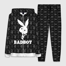 Женский костюм 3D с принтом Bad boy в Новосибирске,  |  | bad boy | bite | bow tie | broken | cool | ear | fighter | logo | man | playboy | rabbit | sign | symbol | white | белый | битый | боец | галстук бабочка | знак | кролик | логотип | любовь | мальчик | мужчина | откушенное | прикольный | сим