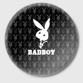 Значок с принтом Bad boy в Новосибирске,  металл | круглая форма, металлическая застежка в виде булавки | bad boy | bite | bow tie | broken | cool | ear | fighter | logo | man | playboy | rabbit | sign | symbol | white | белый | битый | боец | галстук бабочка | знак | кролик | логотип | любовь | мальчик | мужчина | откушенное | прикольный | сим