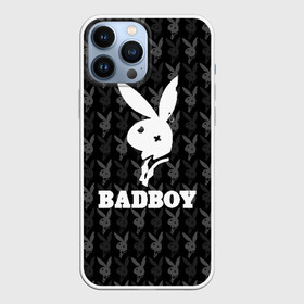 Чехол для iPhone 13 Pro Max с принтом Bad boy в Новосибирске,  |  | bad boy | bite | bow tie | broken | cool | ear | fighter | logo | man | playboy | rabbit | sign | symbol | white | белый | битый | боец | галстук бабочка | знак | кролик | логотип | любовь | мальчик | мужчина | откушенное | прикольный | сим