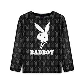 Детский лонгслив 3D с принтом Bad boy в Новосибирске, 100% полиэстер | длинные рукава, круглый вырез горловины, полуприлегающий силуэт
 | Тематика изображения на принте: bad boy | bite | bow tie | broken | cool | ear | fighter | logo | man | playboy | rabbit | sign | symbol | white | белый | битый | боец | галстук бабочка | знак | кролик | логотип | любовь | мальчик | мужчина | откушенное | прикольный | сим