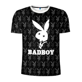 Мужская футболка 3D спортивная с принтом Bad boy в Новосибирске, 100% полиэстер с улучшенными характеристиками | приталенный силуэт, круглая горловина, широкие плечи, сужается к линии бедра | bad boy | bite | bow tie | broken | cool | ear | fighter | logo | man | playboy | rabbit | sign | symbol | white | белый | битый | боец | галстук бабочка | знак | кролик | логотип | любовь | мальчик | мужчина | откушенное | прикольный | сим