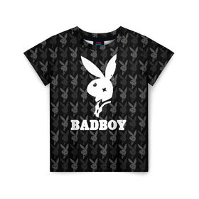 Детская футболка 3D с принтом Bad boy в Новосибирске, 100% гипоаллергенный полиэфир | прямой крой, круглый вырез горловины, длина до линии бедер, чуть спущенное плечо, ткань немного тянется | bad boy | bite | bow tie | broken | cool | ear | fighter | logo | man | playboy | rabbit | sign | symbol | white | белый | битый | боец | галстук бабочка | знак | кролик | логотип | любовь | мальчик | мужчина | откушенное | прикольный | сим