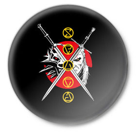 Значок с принтом Геральт в Новосибирске,  металл | круглая форма, металлическая застежка в виде булавки | wild hunt | witcher | ведьмак | геральд | геральт | дикая охота