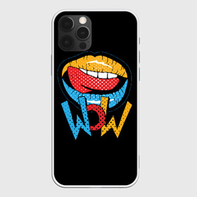 Чехол для iPhone 12 Pro Max с принтом Wow в Новосибирске, Силикон |  | blue | dots | lips | pop art | red | teeth | tongue | white | yellow | белый | губы | желтый | зубы | красный | поп  арт | точки | язык