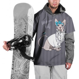 Накидка на куртку 3D с принтом Fashion cat в Новосибирске, 100% полиэстер |  | bird | bow | breed | cat | glamor | look | muzzle | sphinx | style | tail | бант | взгляд | гламур | кошка | порода | птица | стиль | сфинкс | хвост