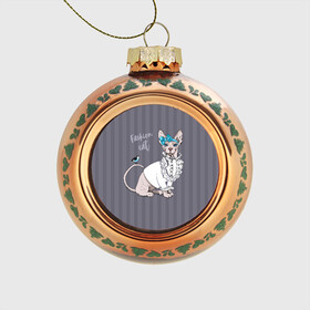 Стеклянный ёлочный шар с принтом Fashion cat в Новосибирске, Стекло | Диаметр: 80 мм | bird | bow | breed | cat | glamor | look | muzzle | sphinx | style | tail | бант | взгляд | гламур | кошка | порода | птица | стиль | сфинкс | хвост