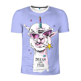 Мужская футболка 3D спортивная с принтом Dream come true в Новосибирске, 100% полиэстер с улучшенными характеристиками | приталенный силуэт, круглая горловина, широкие плечи, сужается к линии бедра | Тематика изображения на принте: alpaca | animal | carnival | dream came true | funny | horn | llama | rainbow | slogan | star | unicorn | альпака | единорог | животное | звезда | карнавал | лама | мечта сбылась | очки | прикольный | радуга | рог | слоган