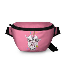 Поясная сумка 3D с принтом Hello llamacorn в Новосибирске, 100% полиэстер | плотная ткань, ремень с регулируемой длиной, внутри несколько карманов для мелочей, основное отделение и карман с обратной стороны сумки застегиваются на молнию | alpaca | animal | carnival | cool | cup | head | horn | ice cream | llama | look | pink | slogan | star | unicorn | waffle | альпака | вафельный | взгляд | голова | единорог | животное | звезда | карнавал | лама | мороженое | привет | прикольный | р