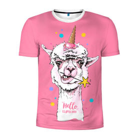 Мужская футболка 3D спортивная с принтом Hello llamacorn в Новосибирске, 100% полиэстер с улучшенными характеристиками | приталенный силуэт, круглая горловина, широкие плечи, сужается к линии бедра | Тематика изображения на принте: alpaca | animal | carnival | cool | cup | head | horn | ice cream | llama | look | pink | slogan | star | unicorn | waffle | альпака | вафельный | взгляд | голова | единорог | животное | звезда | карнавал | лама | мороженое | привет | прикольный | р