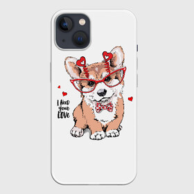 Чехол для iPhone 13 с принтом I need your love в Новосибирске,  |  | animal | bow | bow tie | breed | cute | dog | funny | hearts | i need your love | polka dot | puppy | red | the inscription | white | бант | белый | вельш корги пемброк | галстук бабочка | горошек | животное | забавный | красный | любовь | милый | м