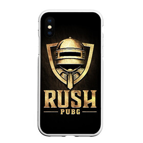 Чехол для iPhone XS Max матовый с принтом Rush PUBG в Новосибирске, Силикон | Область печати: задняя сторона чехла, без боковых панелей | asia | battle | chicken | dinner | duo | epic | guide | lucky | map | miramar | mortal | pro | royale | solo | winner | битва | лут | пабг | пубг | стрим | топ