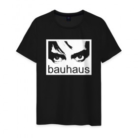 Мужская футболка хлопок с принтом Bauhaus в Новосибирске, 100% хлопок | прямой крой, круглый вырез горловины, длина до линии бедер, слегка спущенное плечо. | Тематика изображения на принте: bauhaus | goth | gothic | peter murphy | punk | rock | альтернатива | баухаус | баухус | бахус | бухус | готика | готичная | готичный | готы | панк | питер мерфи | пост панк | рок | хардрок