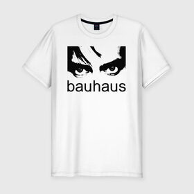 Мужская футболка премиум с принтом Bauhaus в Новосибирске, 92% хлопок, 8% лайкра | приталенный силуэт, круглый вырез ворота, длина до линии бедра, короткий рукав | Тематика изображения на принте: bauhaus | goth | gothic | peter murphy | punk | rock | альтернатива | баухаус | баухус | бахус | бухус | готика | готичная | готичный | готы | панк | питер мерфи | пост панк | рок | хардрок