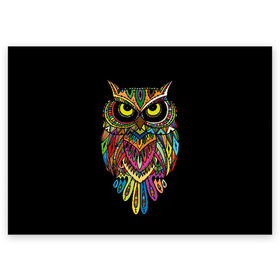 Поздравительная открытка с принтом Сова в Новосибирске, 100% бумага | плотность бумаги 280 г/м2, матовая, на обратной стороне линовка и место для марки
 | Тематика изображения на принте: art | background | big | bird | black | drawing | eyes | multicolored | owl | sight | symbol | wisdom | большие | взгляд | глаза | искусство | мудрость | птица | разноцветный | рисунок | символ | сова | филин | фон | черный