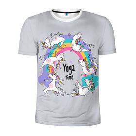 Мужская футболка 3D спортивная с принтом Yoga time в Новосибирске, 100% полиэстер с улучшенными характеристиками | приталенный силуэт, круглая горловина, широкие плечи, сужается к линии бедра | animal | asana | boat | bow | children | drawing | funny | hearts | horses | inscriptio | om | rainbow | stars | triangle | unicorns | warrior | yoga | zen | асана | воин | детский | дзен | животное | забавный | звезды | йога | лодка | лошади | лук | мост
