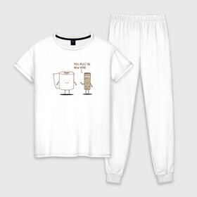 Женская пижама хлопок с принтом Новичок в Новосибирске, 100% хлопок | брюки и футболка прямого кроя, без карманов, на брюках мягкая резинка на поясе и по низу штанин | втулка | новенький | новичок | работа | рулон | туалетная бумага