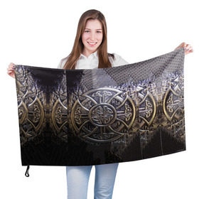 Флаг 3D с принтом Кельтские узоры в Новосибирске, 100% полиэстер | плотность ткани — 95 г/м2, размер — 67 х 109 см. Принт наносится с одной стороны | 3d | абстракция | арт | желтый | кельтские узоры | на металле | черный
