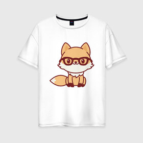 Женская футболка хлопок Oversize с принтом Лисенок в очках в Новосибирске, 100% хлопок | свободный крой, круглый ворот, спущенный рукав, длина до линии бедер
 | fox | лис | лиса | лисенок | милая | пушистик | рыжая