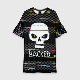 Детское платье 3D с принтом Hacked в Новосибирске, 100% полиэстер | прямой силуэт, чуть расширенный к низу. Круглая горловина, на рукавах — воланы | Тематика изображения на принте: hacker | hacknet | взлом | виртуальность | кибер | киберпанк | программист | хакер