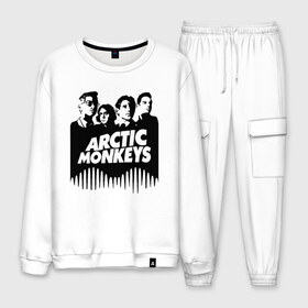 Мужской костюм хлопок с принтом ARCTIC MONKEYS в Новосибирске, 100% хлопок | на свитшоте круглая горловина, мягкая резинка по низу. Брюки заужены к низу, на них два вида карманов: два “обычных” по бокам и два объемных, с клапанами, расположенные ниже линии бедра. Брюки с мягкой трикотажной резинкой на поясе и по низу штанин. В поясе для дополнительного комфорта — широкие завязки | arctic monkeys | арктик манкис | арктические мартышки